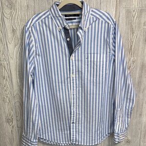 Nautica Men's Light Blue and White Striped Shirt
